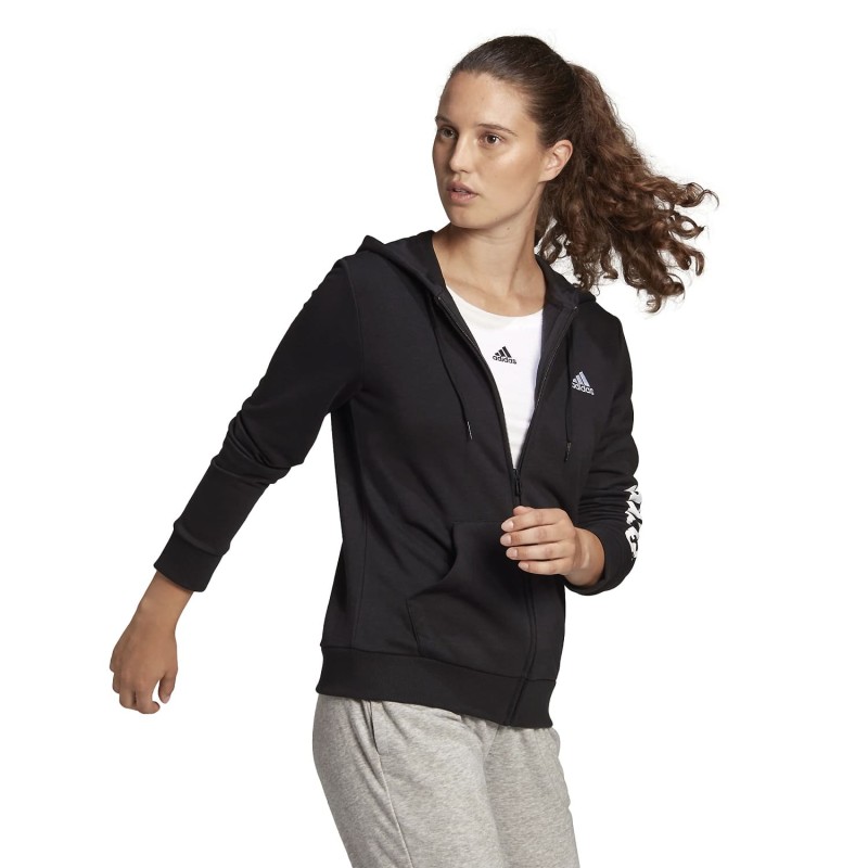 Chaqueta Negra Adidas Mujer Essentials Logo Full Zip GL0791