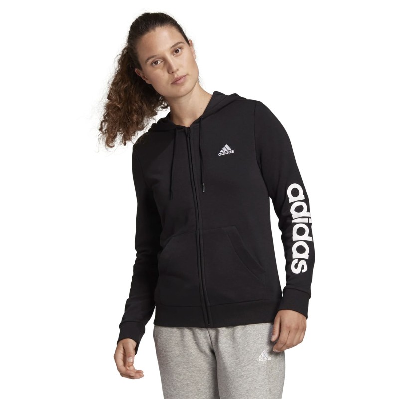 Chaqueta Negra Adidas Mujer Essentials Logo Full Zip GL0791